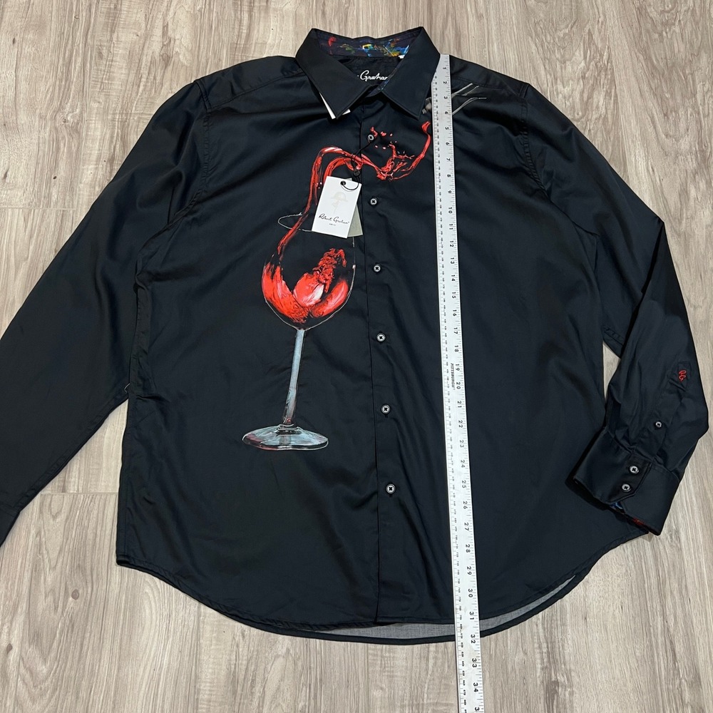 Robert Graham Pinot Noir 3 Shirt Mens 2XL Black Wine Glass Long Sleeve - Picture 3 of 12